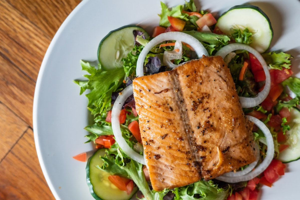 Grilled Salmon Over Garden Salad